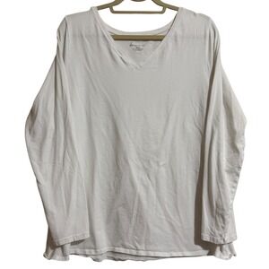 Lane‎ Bryant Womens White Long Sleeve V Neck Cotton Spandex Basic Tee Plus 18/20